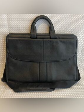 J. MURPHY Johnston & Murphy Black Pebbled Leather Laptop Briefcase Bag GUC #751